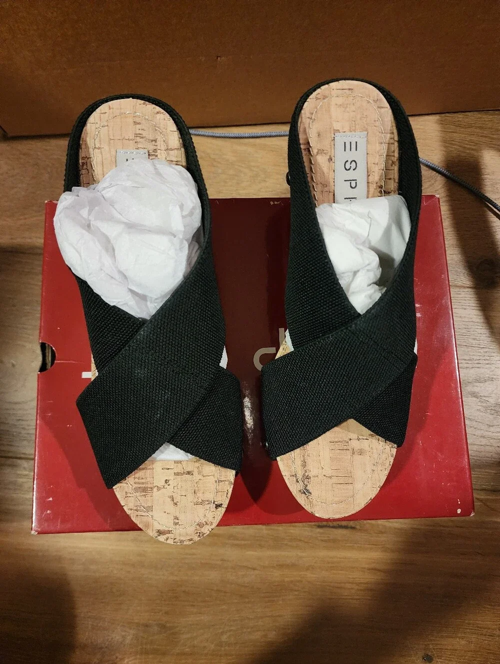 Esprit Black Cork Wedge Cross-Strap Sandals Size 6.5